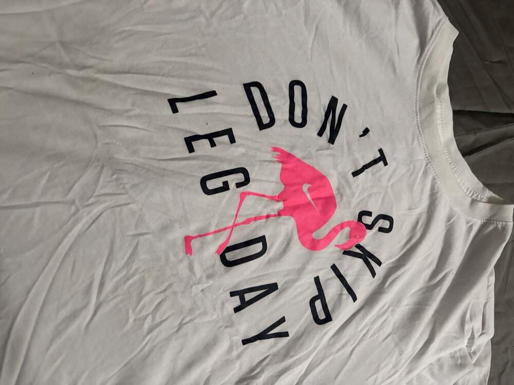 Nike Dri-FIT Men’s White Don't Skip Leg Day Flamingo Graphic T-Shirt - Picture 2 of 4